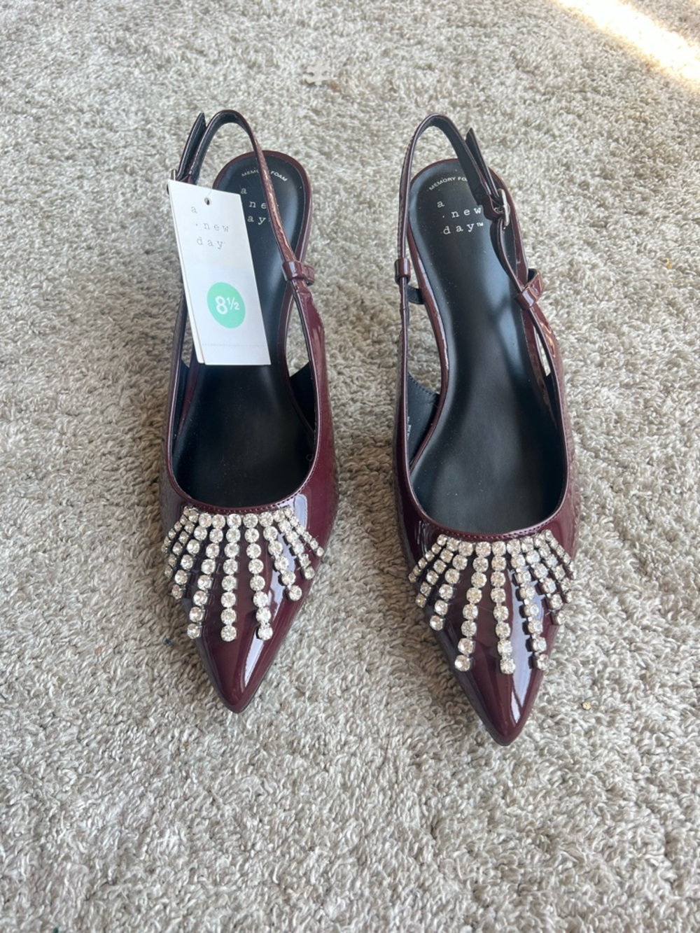 a new day Burgundy Patent Slingback Pointed with Crystal Fringe. Size 8.5